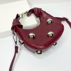 Mini Burgundy Shoulder Bag with Silver Accents